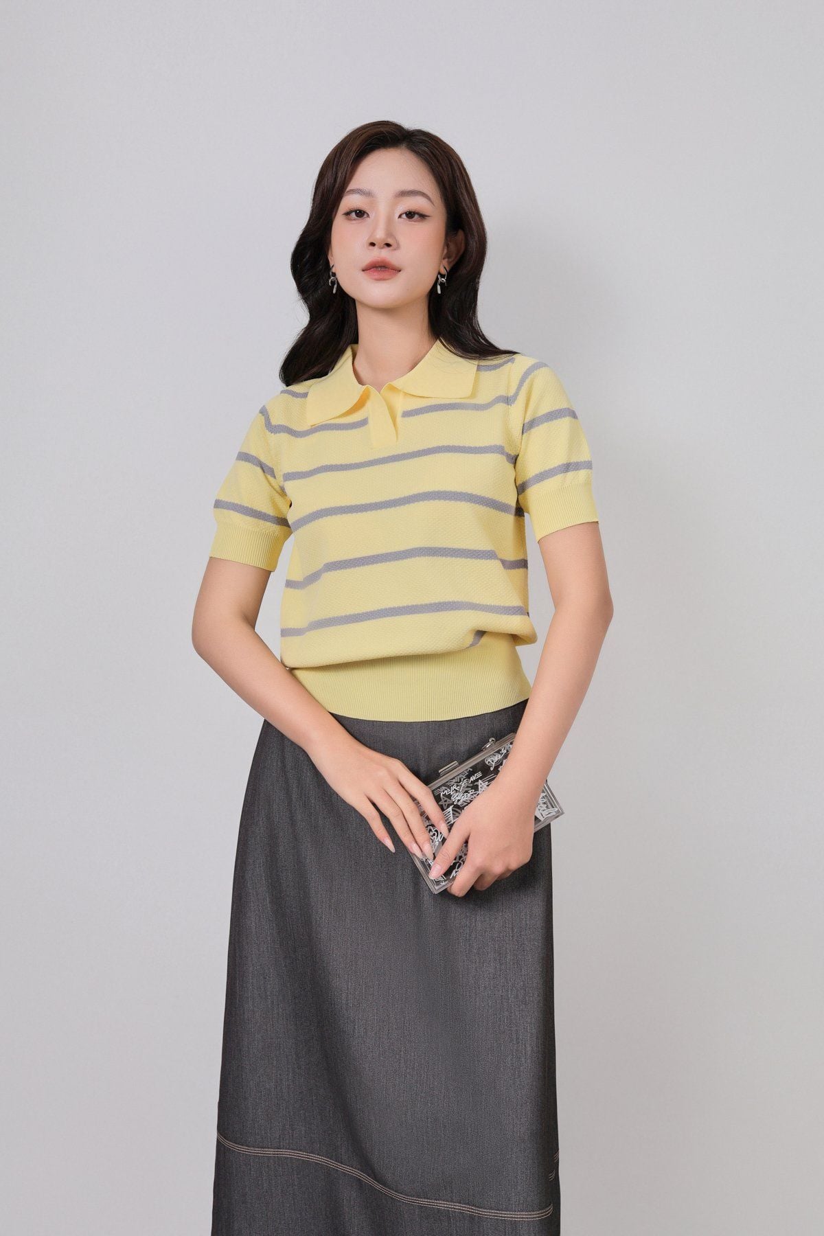 FJD33450 - Chân váy dài vải demin dáng A cạp sau phối chun gấu váy có hoạ tiết đường chỉ - PANTIO