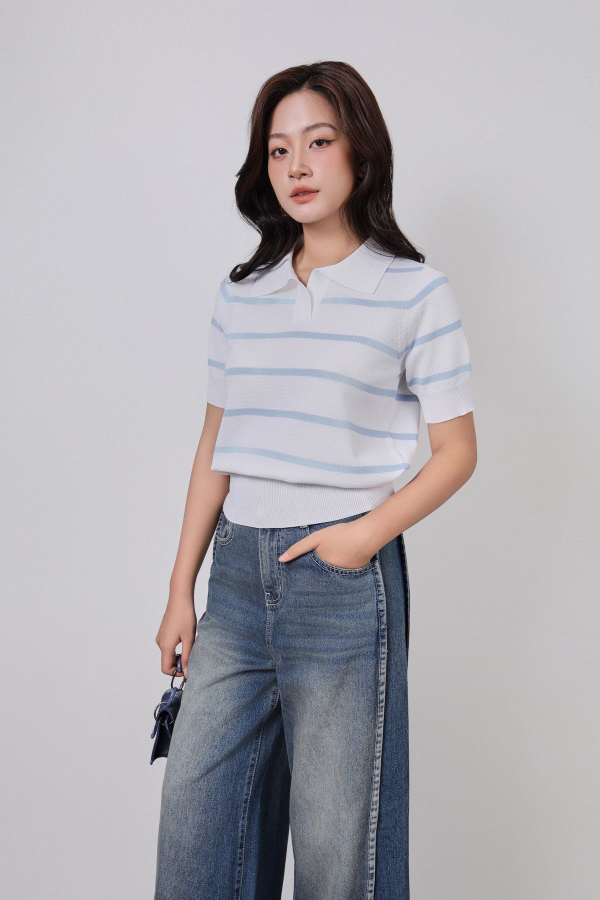 FOL406 - Áo len cao cấp cổ đức tay ngắn cạp bo chun bản to - PANTIO