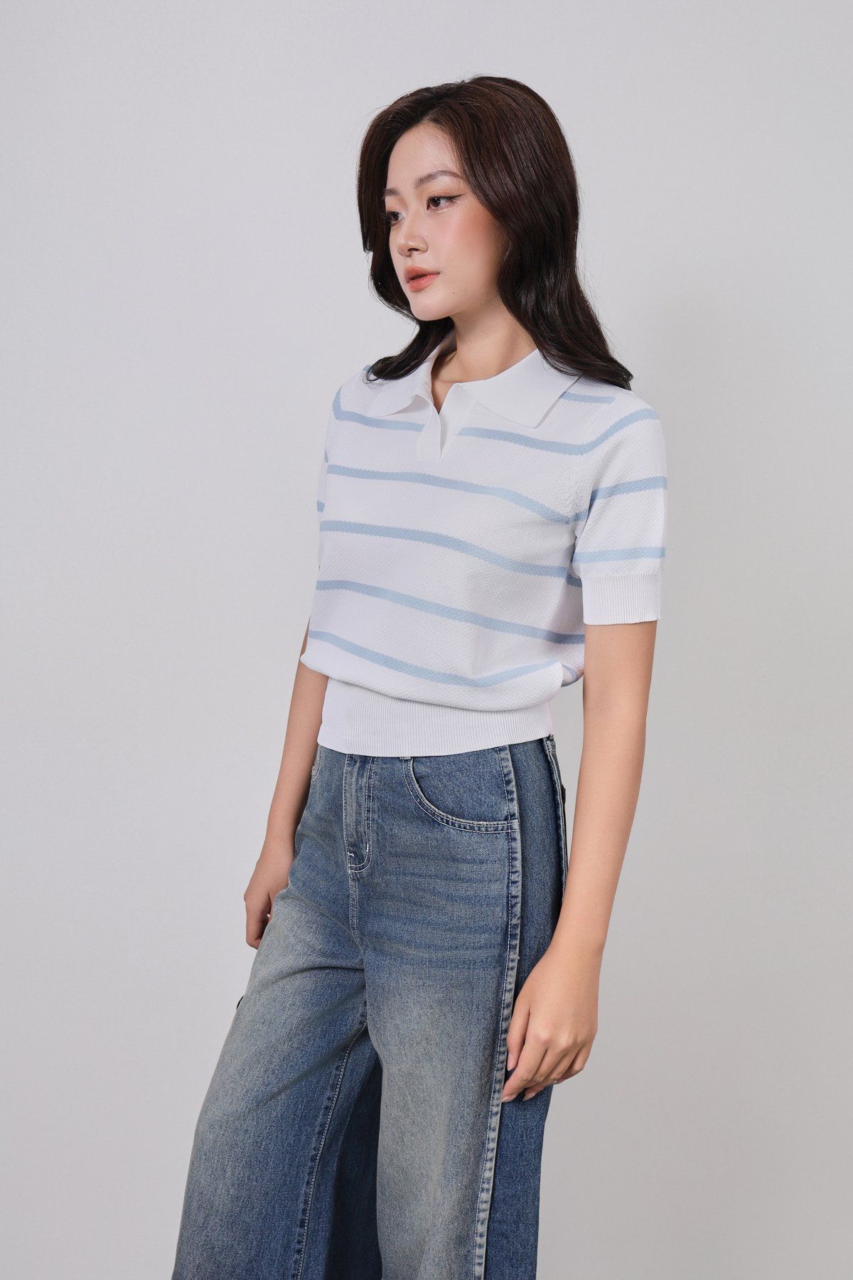 FOL406 - Áo len cao cấp cổ đức tay ngắn cạp bo chun bản to - PANTIO