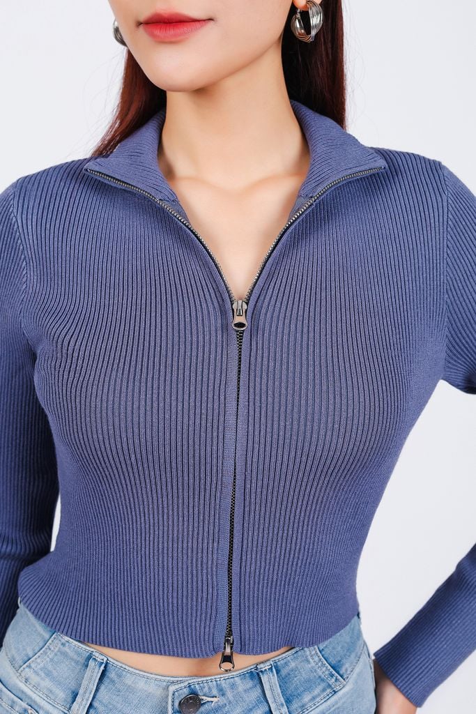 FOL468 - Áo len thời trang cao cấp dáng ôm cổ kiểu phối khoá kim loại - PANTIO