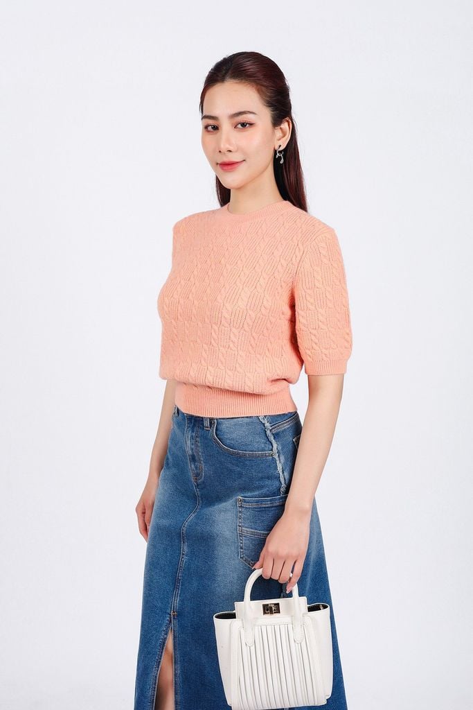 FOL476 - Áo len thời trang cao cấp dáng ôm ngắn cổ tròn tay lỡ trơn màu - PANTIO