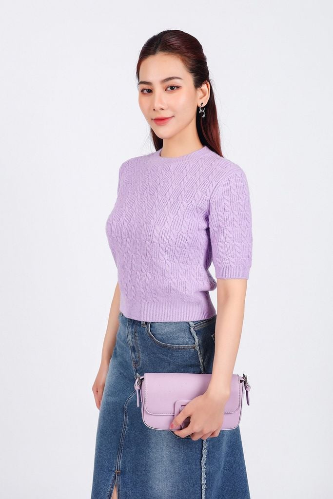 FOL476 - Áo len thời trang cao cấp dáng ôm ngắn cổ tròn tay lỡ trơn màu - PANTIO