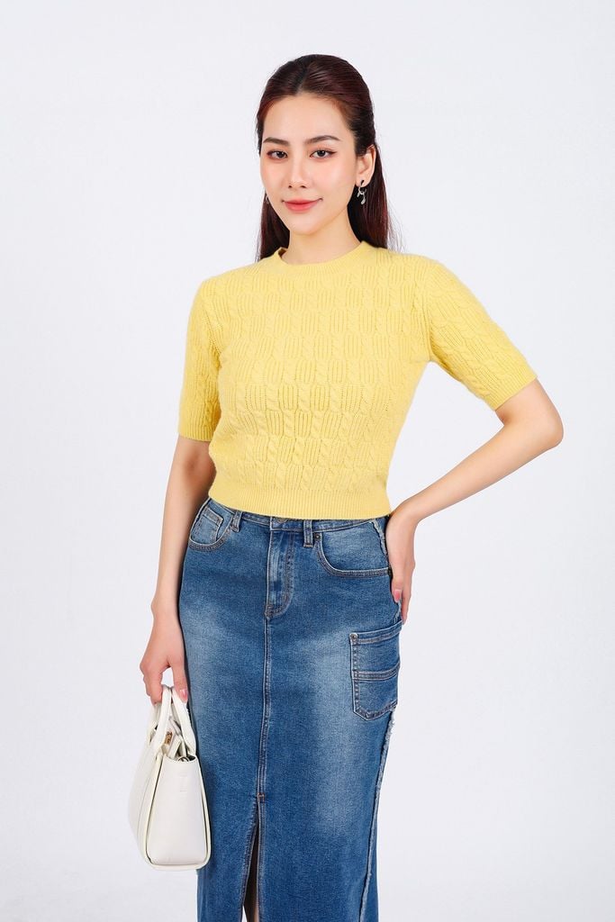 FOL476 - Áo len thời trang cao cấp dáng ôm ngắn cổ tròn tay lỡ trơn màu - PANTIO