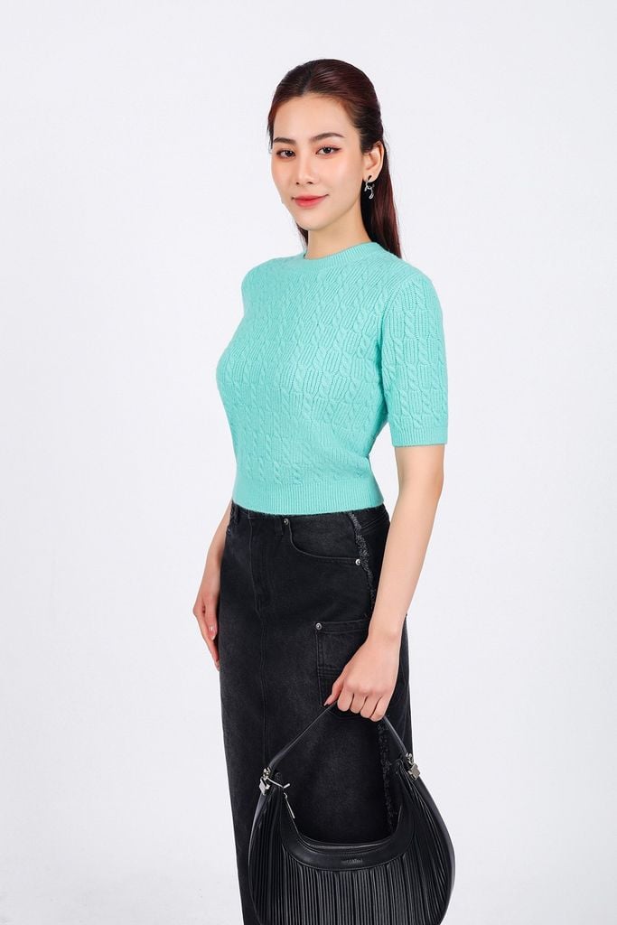 FOL476 - Áo len thời trang cao cấp dáng ôm ngắn cổ tròn tay lỡ trơn màu - PANTIO