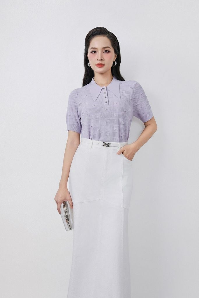 FOL522 - Áo len dệt kim cao cấp dáng suông cổ đức phối khuy tay cộc gấu áo bo chun ôm thời trang - PANTIO