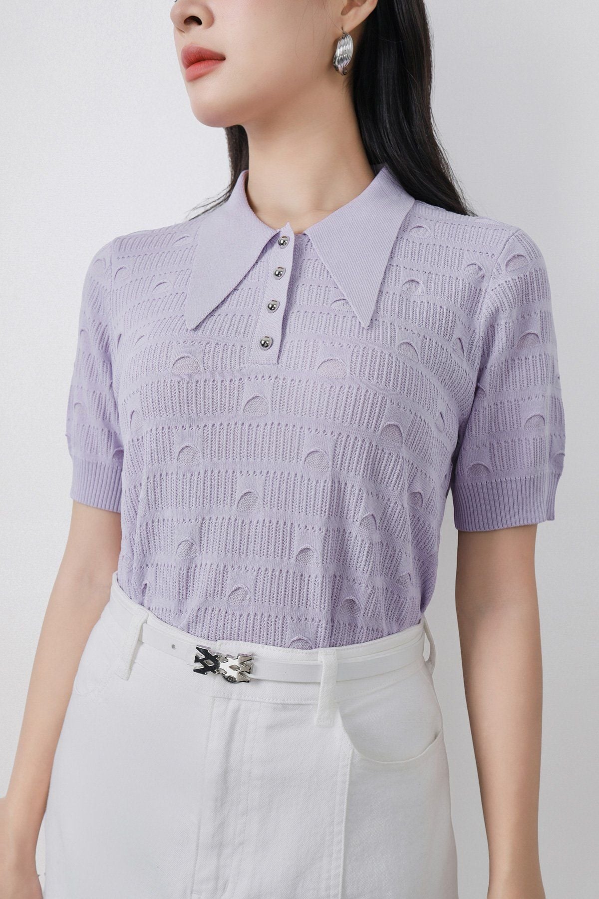 FOL522 - Áo len dệt kim cao cấp dáng suông cổ đức phối khuy tay cộc gấu áo bo chun ôm thời trang - PANTIO