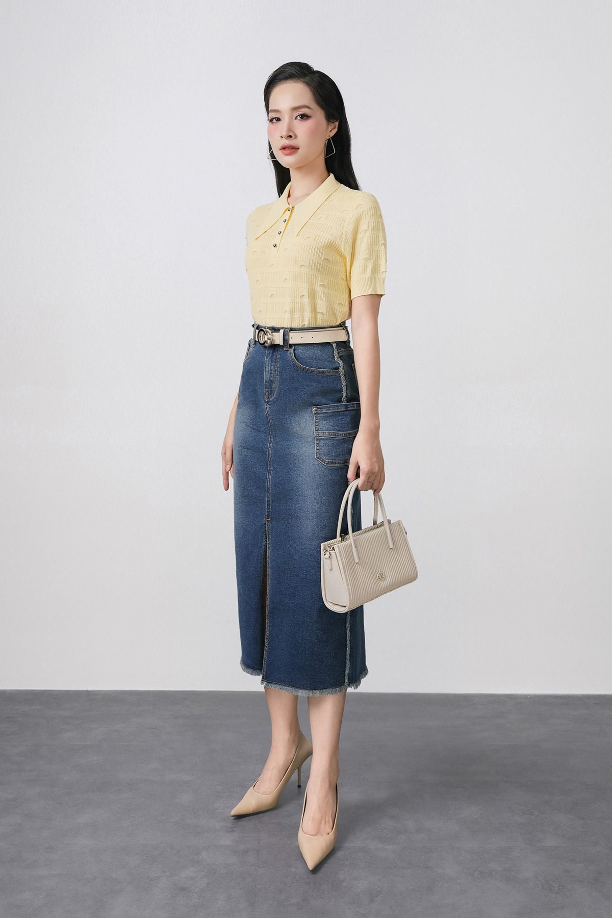 FOL522 - Áo len dệt kim cao cấp dáng suông cổ đức phối khuy tay cộc gấu áo bo chun ôm thời trang - PANTIO