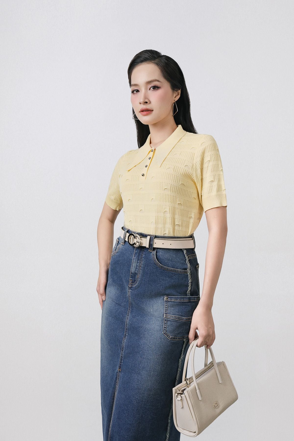 FJB021 - Chân váy bò cao cấp dáng dài xẻ tà trước thời trang- PANTIO