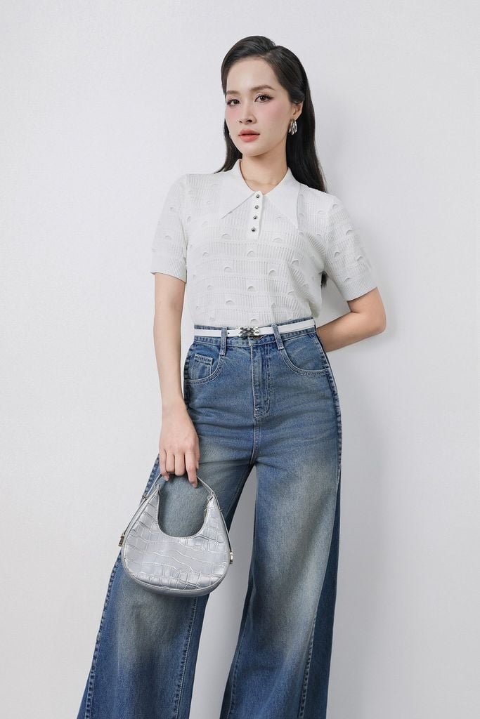 FOL522 - Áo len dệt kim cao cấp dáng suông cổ đức phối khuy tay cộc gấu áo bo chun ôm thời trang - PANTIO