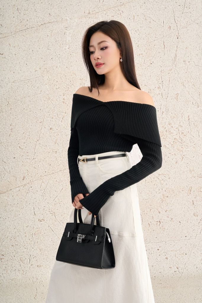 FOL527 - Áo len cao cấp vải len gân dáng ôm trễ vai thời trang - PANTIO