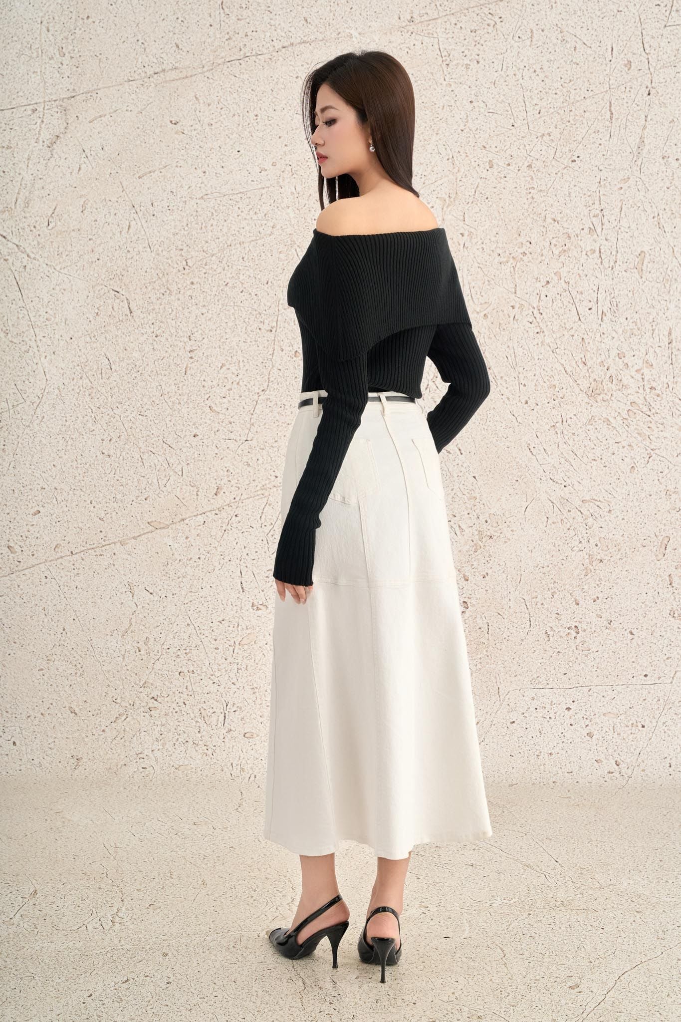 FOL527 - Áo len cao cấp vải len gân dáng ôm trễ vai thời trang - PANTIO