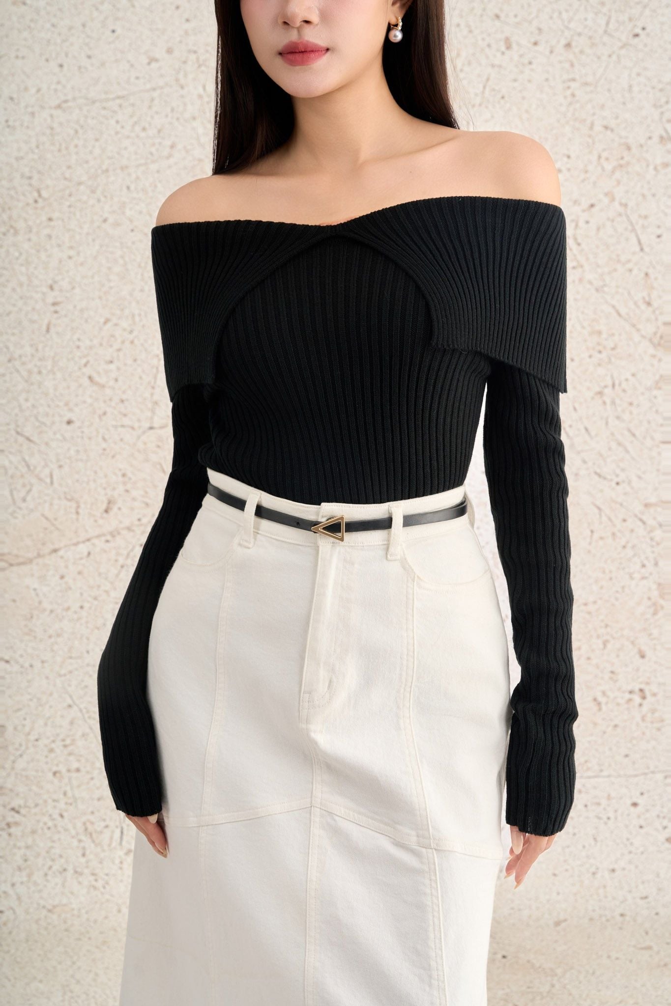 FOL527 - Áo len cao cấp vải len gân dáng ôm trễ vai thời trang - PANTIO