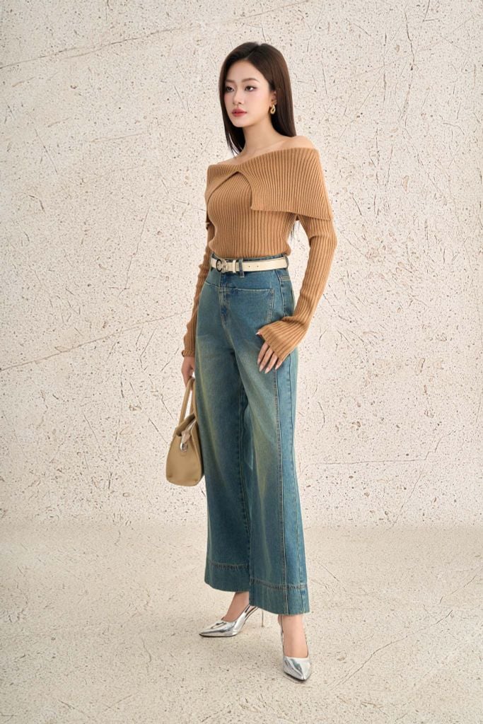 FOL527 - Áo len cao cấp vải len gân dáng ôm trễ vai thời trang - PANTIO