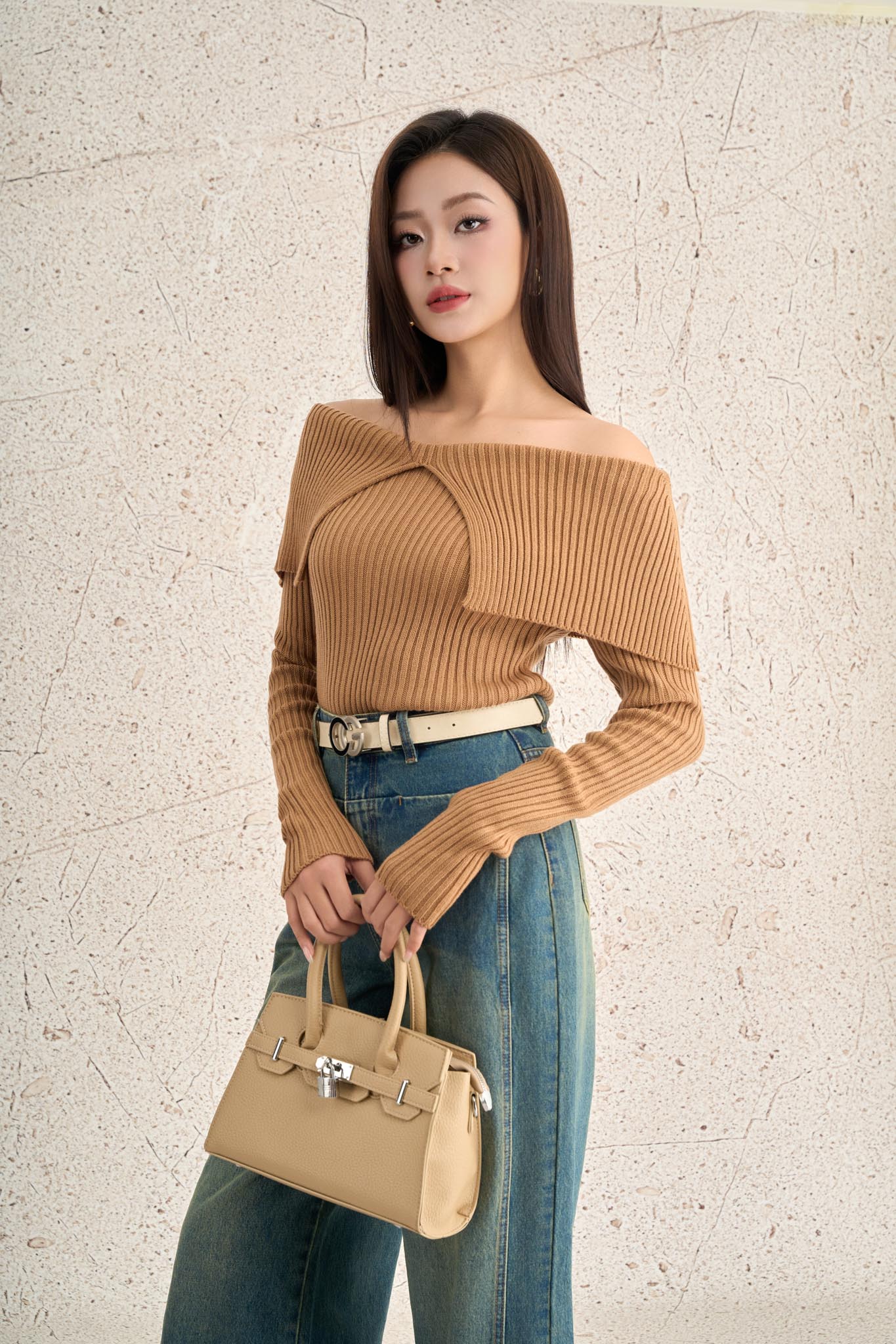 FOL527 - Áo len cao cấp vải len gân dáng ôm trễ vai thời trang - PANTIO