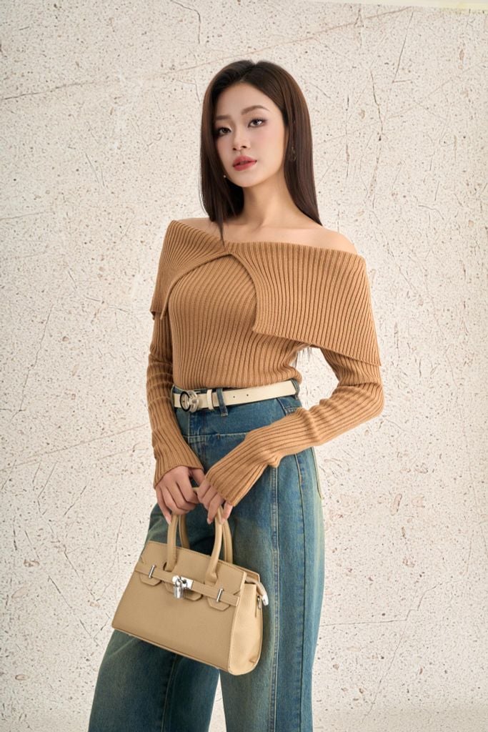 FOL527 - Áo len cao cấp vải len gân dáng ôm trễ vai thời trang - PANTIO