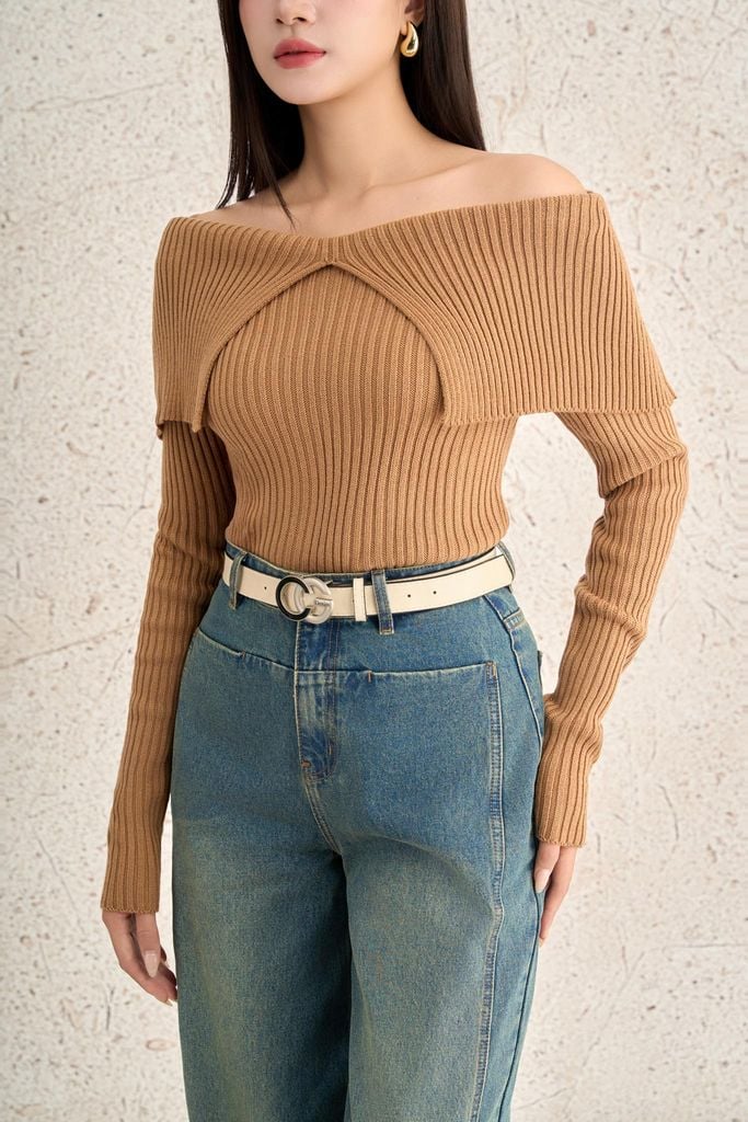 FOL527 - Áo len cao cấp vải len gân dáng ôm trễ vai thời trang - PANTIO