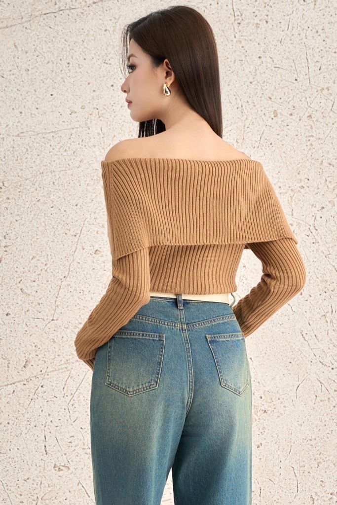 FOL527 - Áo len cao cấp vải len gân dáng ôm trễ vai thời trang - PANTIO