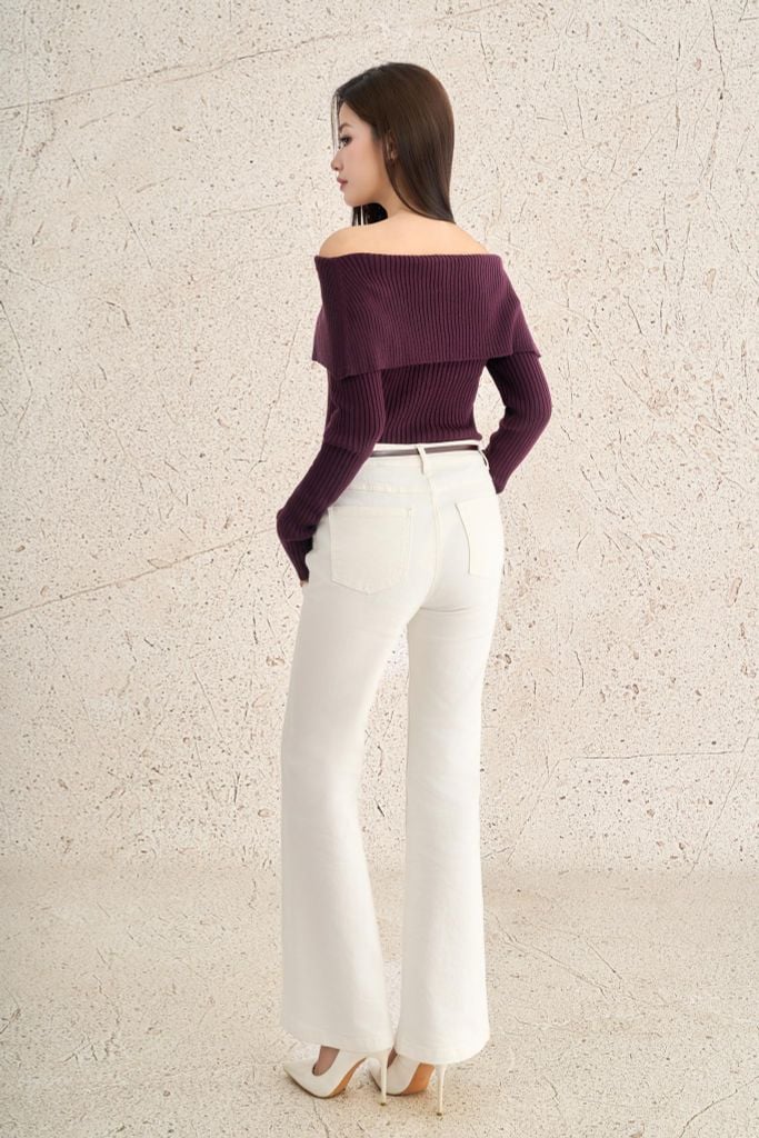 FOL527 - Áo len cao cấp vải len gân dáng ôm trễ vai thời trang - PANTIO