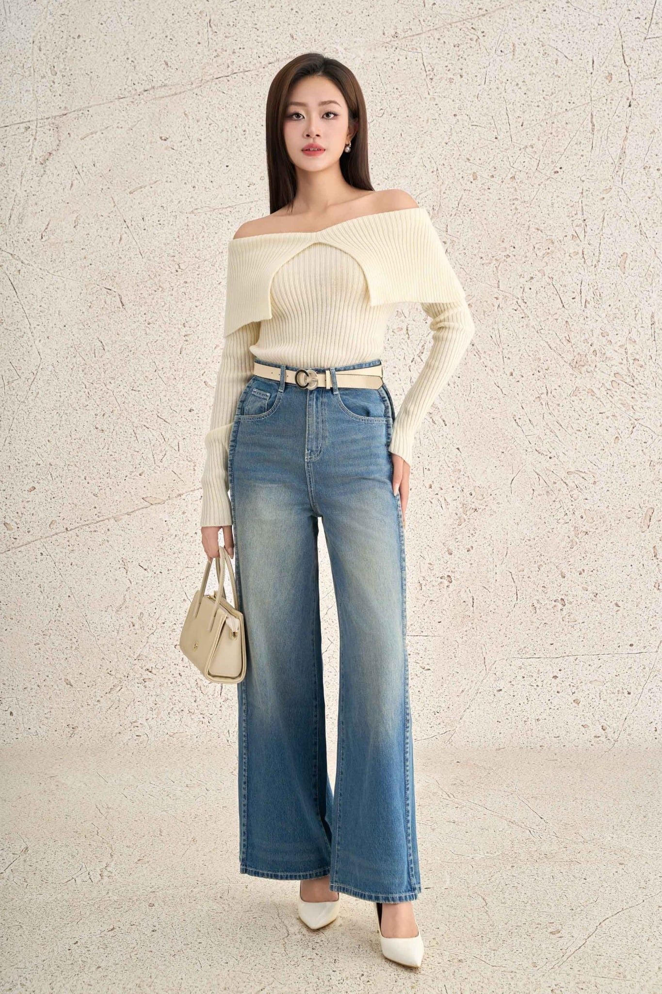 FOL527 - Áo len cao cấp vải len gân dáng ôm trễ vai thời trang - PANTIO