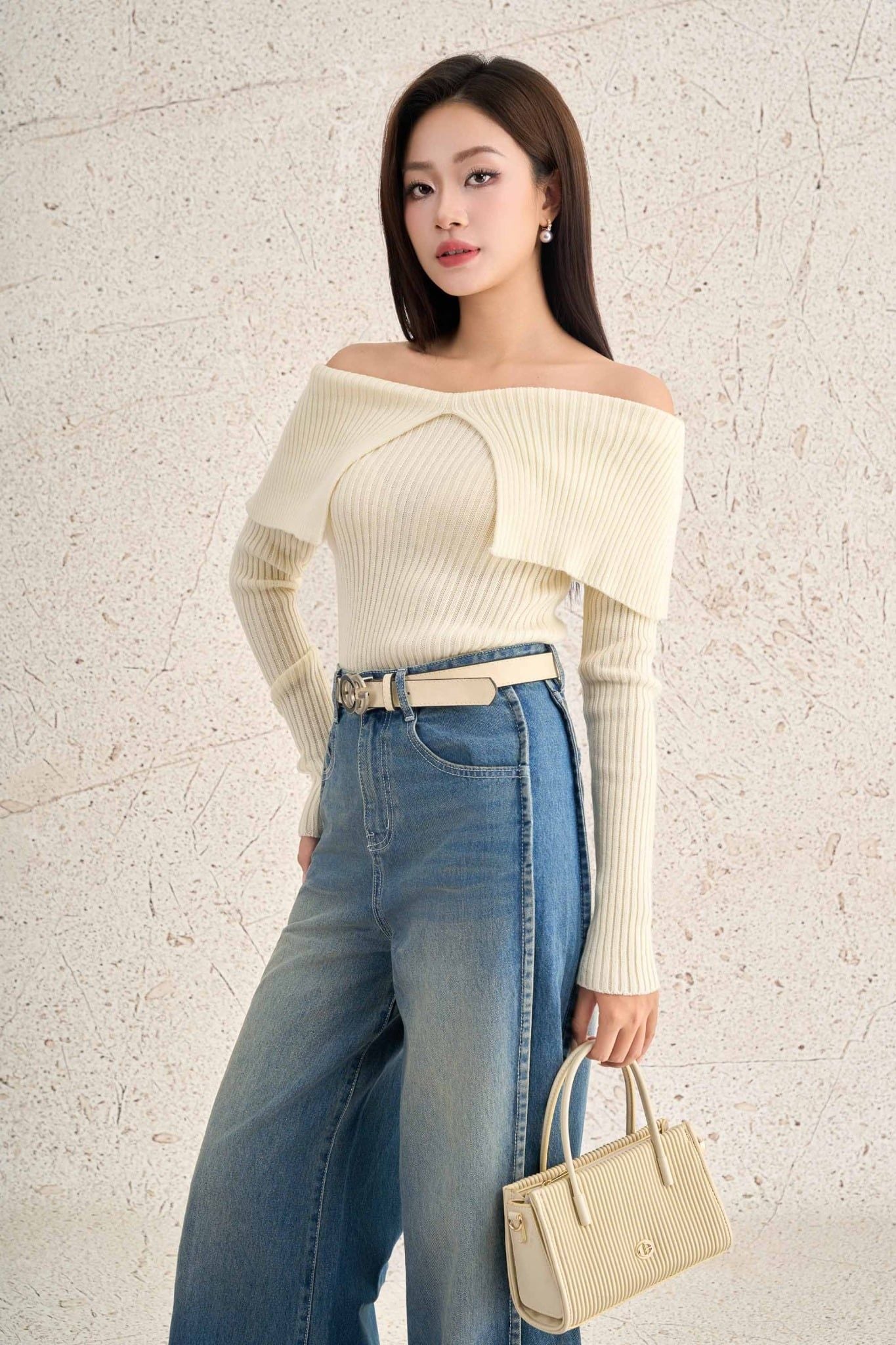 FOL527 - Áo len cao cấp vải len gân dáng ôm trễ vai thời trang - PANTIO