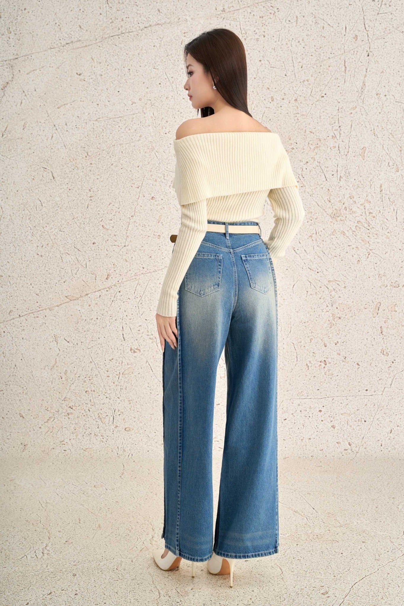 FOL527 - Áo len cao cấp vải len gân dáng ôm trễ vai thời trang - PANTIO