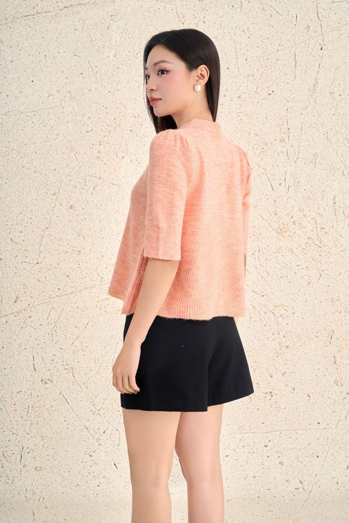 FOL533 - Áo len cao cấp dáng suông cổ tròn tay lửng thân áo cách điệu thời trang - PANTIO