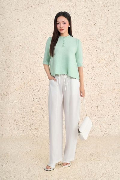 FQD71212 - Quần dài dạo phố vải thô mỏng dáng suông ống rộng cạp chun phối dây thắt tạo kiểu - PANTIO