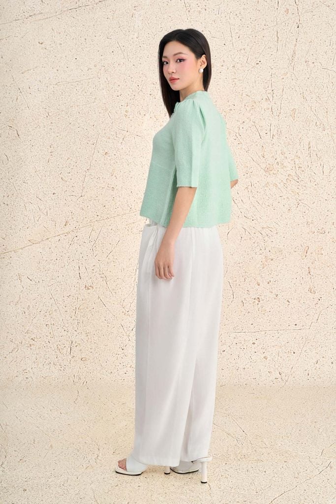 FOL533 - Áo len cao cấp dáng suông cổ tròn tay lửng thân áo cách điệu thời trang - PANTIO