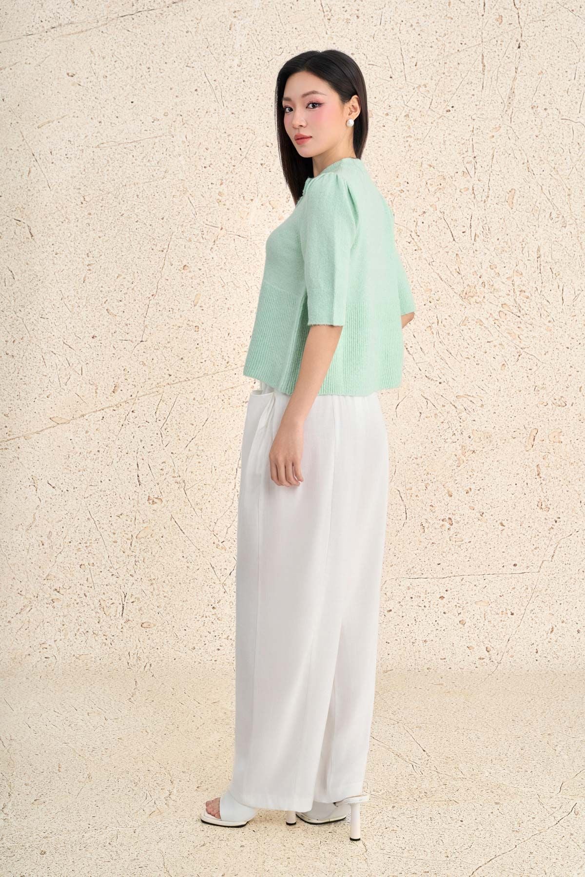 FOL533 - Áo len cao cấp dáng suông cổ tròn tay lửng thân áo cách điệu thời trang - PANTIO