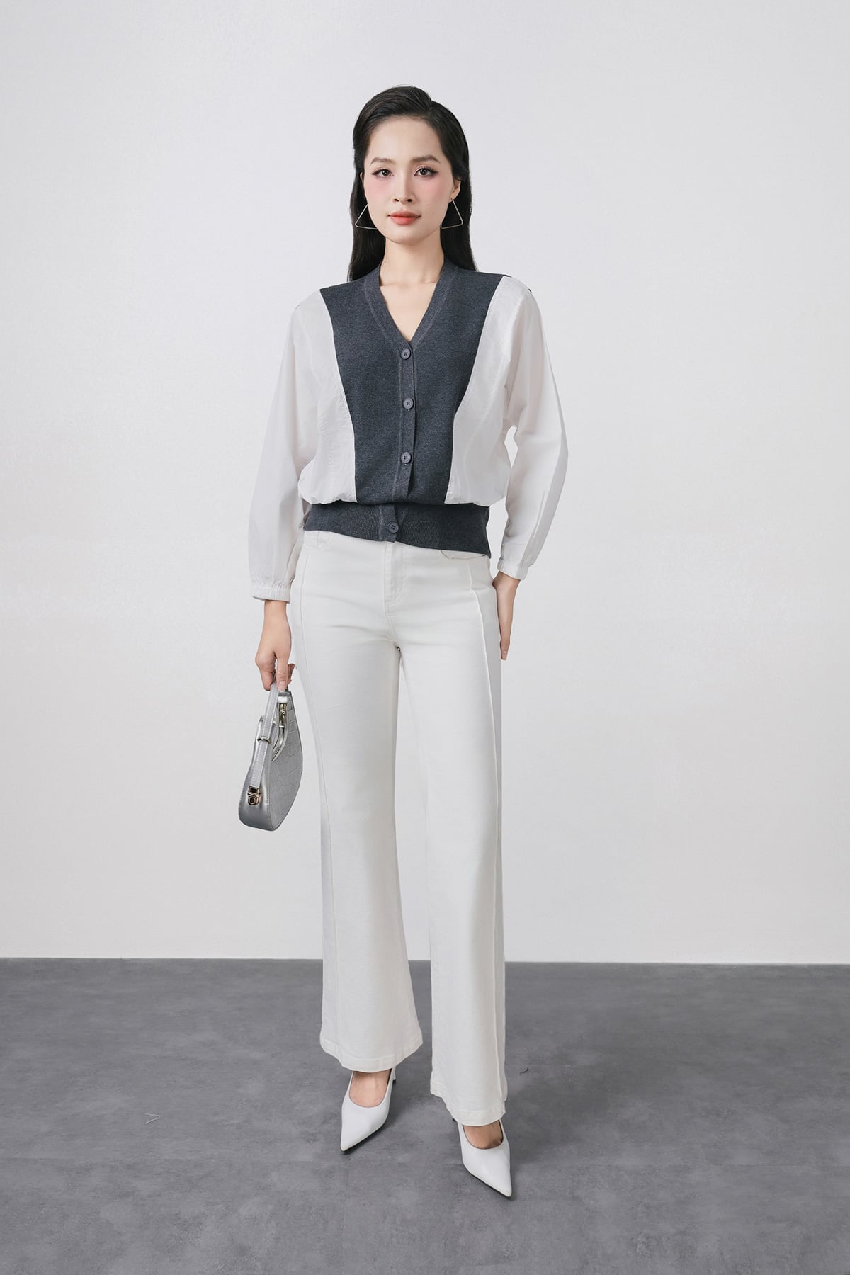 FOL537 - Áo len dệt kim cao cấp cổ xẻ V dáng suông tay cánh dơi thân áo phối khuy tạo kiểu gấu áo bo chun ôm - PANTIO