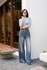 FQB202 - Quần jean dạo phố vải denim dáng suông ống rộng phối đường gân thời trang khoá thân trước - PANTIO