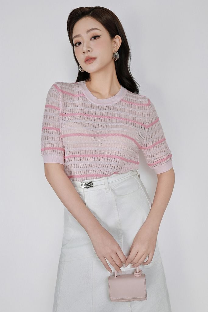 FOL539 - Áo len cao cấp dáng suông cổ tròn tay ngắn gấu áo bo chun ôm thời trang - PANTIO