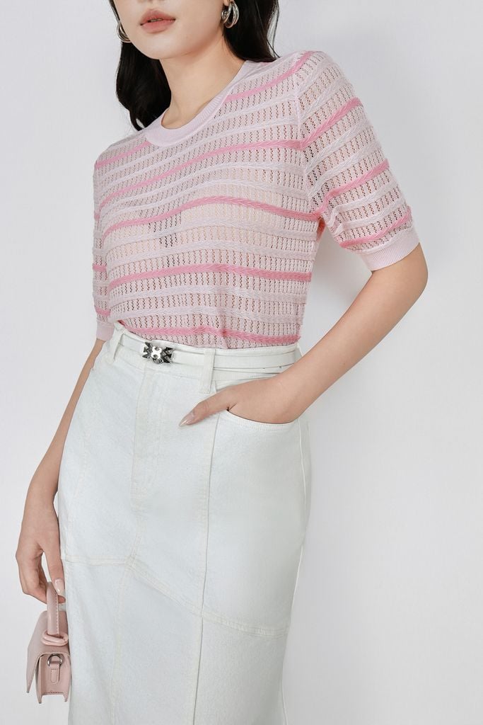 FOL539 - Áo len cao cấp dáng suông cổ tròn tay ngắn gấu áo bo chun ôm thời trang - PANTIO