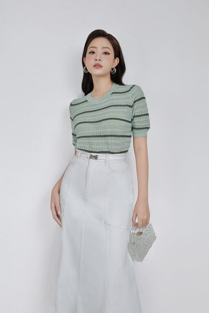 FOL539 - Áo len cao cấp dáng suông cổ tròn tay ngắn gấu áo bo chun ôm thời trang - PANTIO