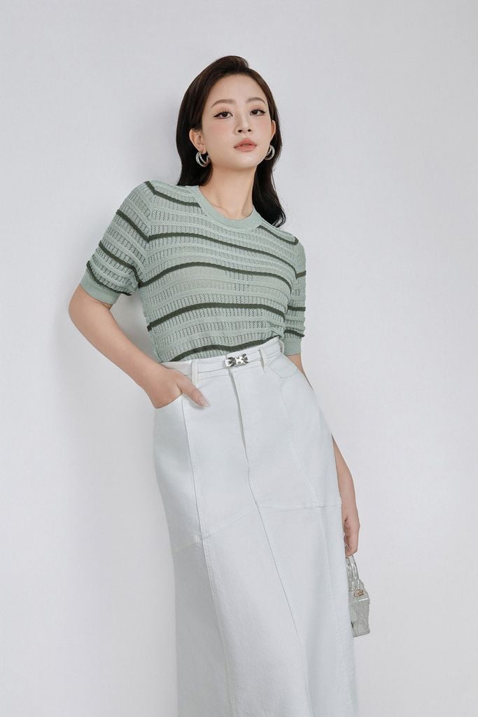 FOL539 - Áo len cao cấp dáng suông cổ tròn tay ngắn gấu áo bo chun ôm thời trang - PANTIO