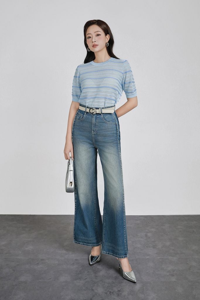 FOL539 - Áo len cao cấp dáng suông cổ tròn tay ngắn gấu áo bo chun ôm thời trang - PANTIO