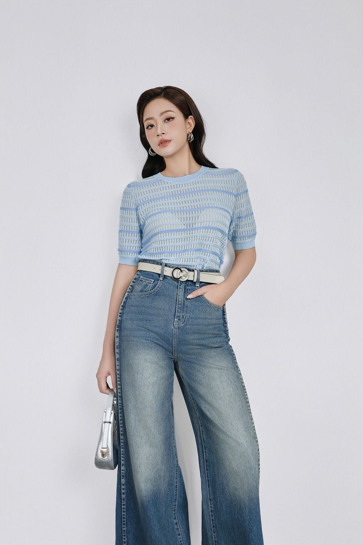 FOL539 - Áo len cao cấp dáng suông cổ tròn tay ngắn gấu áo bo chun ôm thời trang - PANTIO