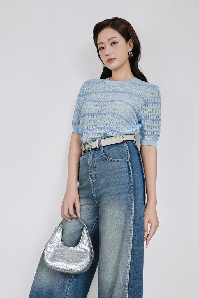 FOL539 - Áo len cao cấp dáng suông cổ tròn tay ngắn gấu áo bo chun ôm thời trang - PANTIO