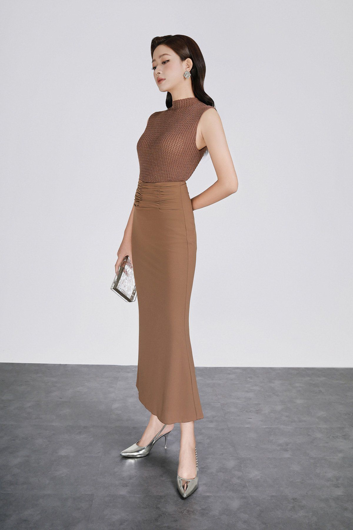 FOL549 - Áo len cao cấp vải len dáng ôm co giãn cổ cao không tay thời trang - PANTIO