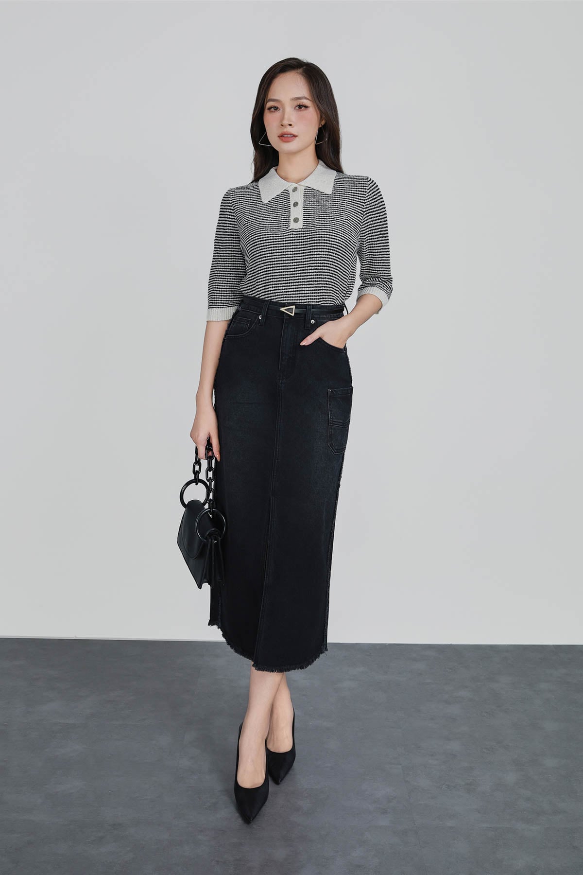 FJB021 - Chân váy bò cao cấp dáng dài xẻ tà trước thời trang- PANTIO