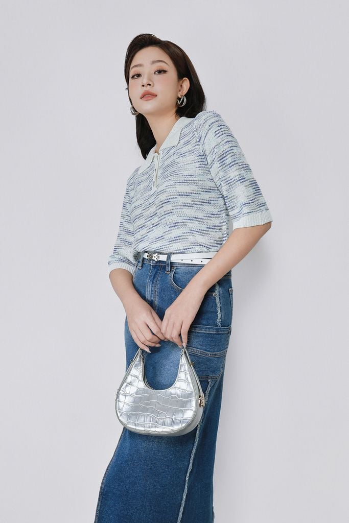 FOL560 - Áo len dệt kim vải len nhũ cao cấp dáng suông cổ bẻ phối khuy hoạ tiết kẻ ngang thời trang - PANTIO