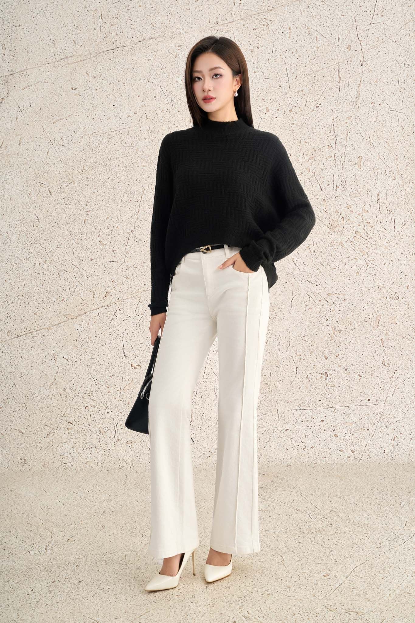 FOL564 - Áo len cao cấp dáng suông cổ tròn tay dài gấu áo đuôi tôm thời trang - PANTIO