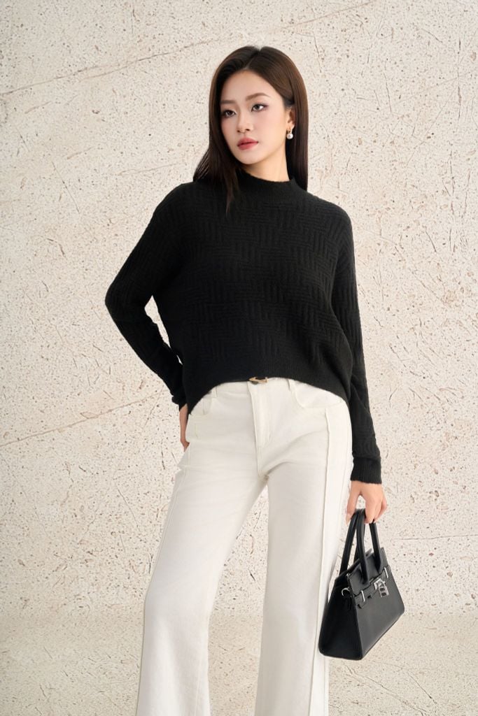 FOL564 - Áo len cao cấp dáng suông cổ tròn tay dài gấu áo đuôi tôm thời trang - PANTIO