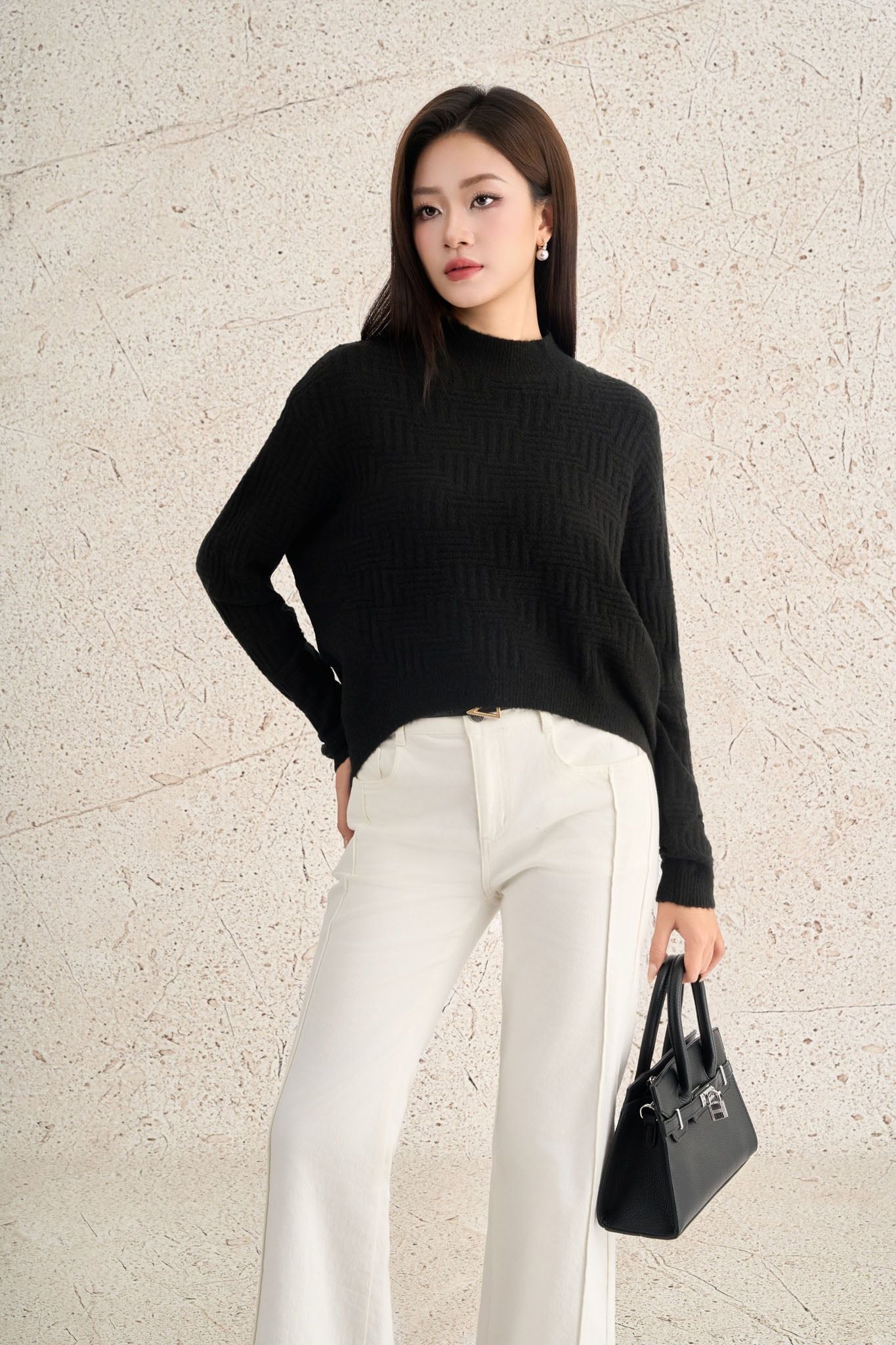 FOL564 - Áo len cao cấp dáng suông cổ tròn tay dài gấu áo đuôi tôm thời trang - PANTIO