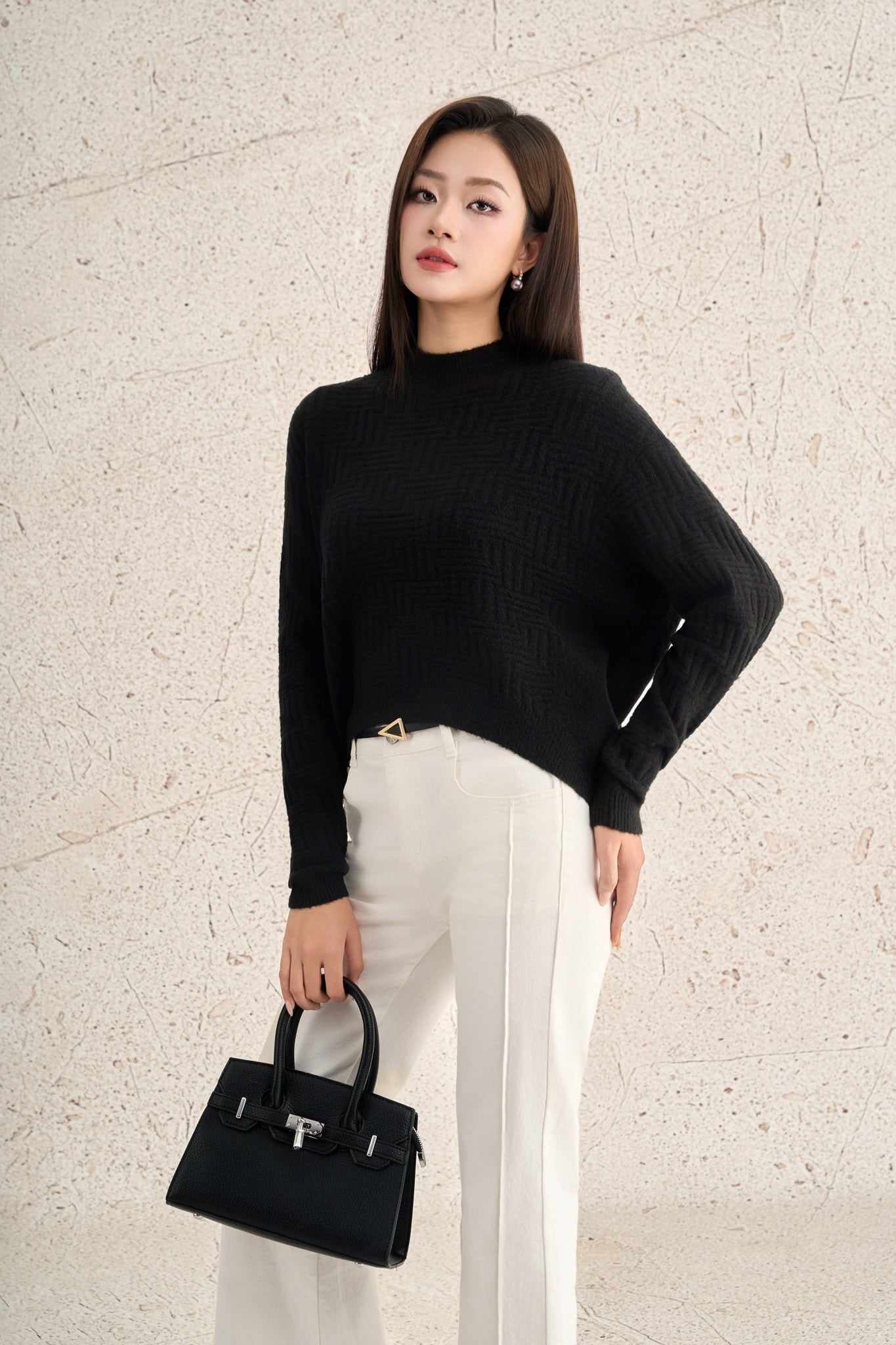 FOL564 - Áo len cao cấp dáng suông cổ tròn tay dài gấu áo đuôi tôm thời trang - PANTIO