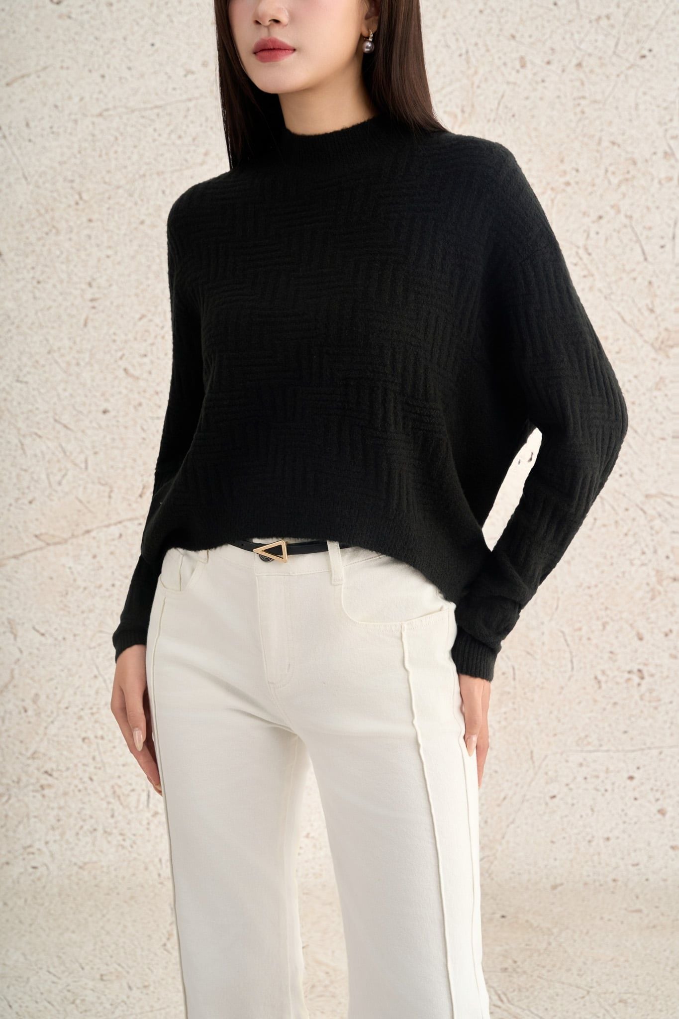 FOL564 - Áo len cao cấp dáng suông cổ tròn tay dài gấu áo đuôi tôm thời trang - PANTIO