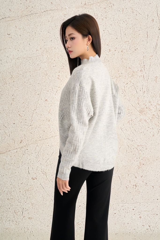 FOL564 - Áo len cao cấp dáng suông cổ tròn tay dài gấu áo đuôi tôm thời trang - PANTIO