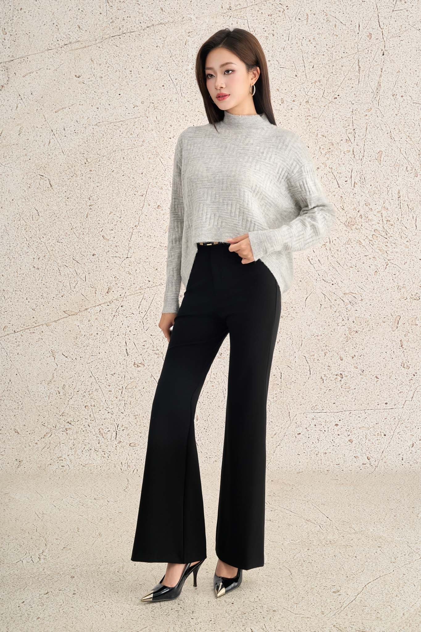 FOL564 - Áo len cao cấp dáng suông cổ tròn tay dài gấu áo đuôi tôm thời trang - PANTIO