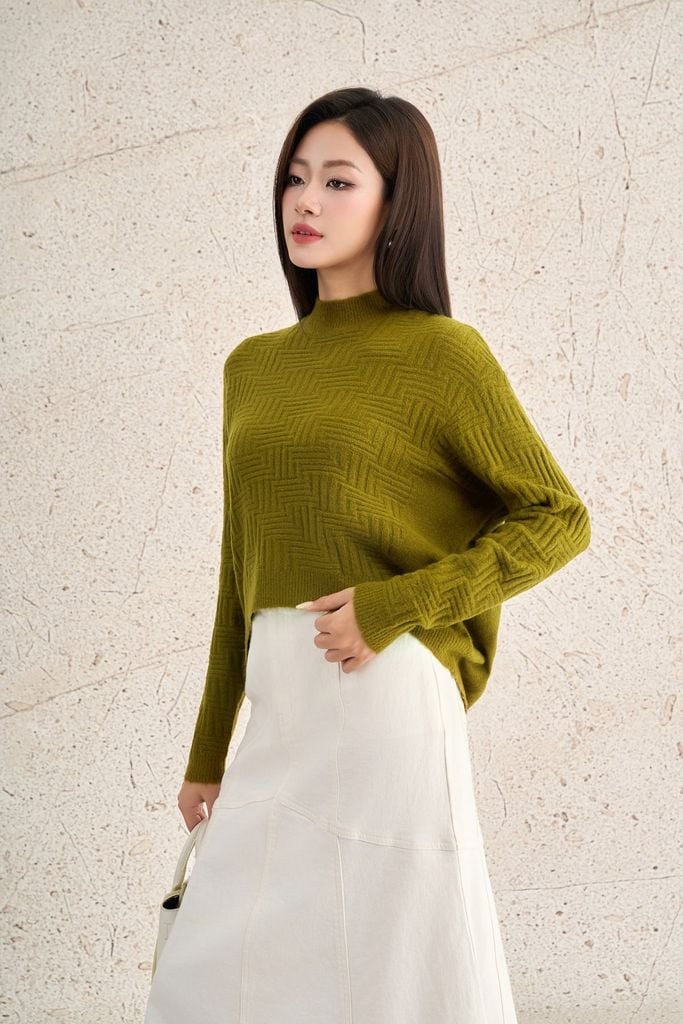 FOL564 - Áo len cao cấp dáng suông cổ tròn tay dài gấu áo đuôi tôm thời trang - PANTIO