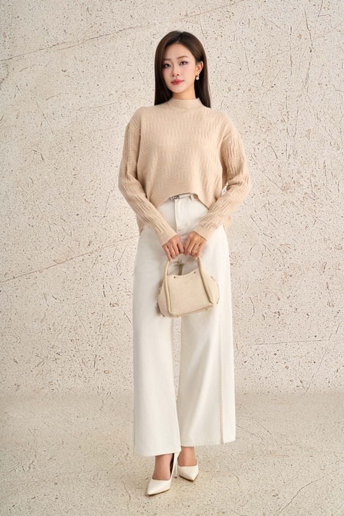 FOL564 - Áo len cao cấp dáng suông cổ tròn tay dài gấu áo đuôi tôm thời trang - PANTIO